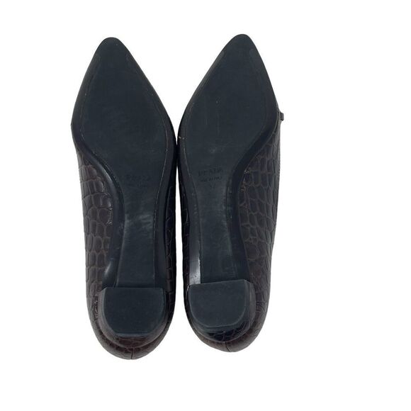 Prada 37 Leather Pointy Toe Brown Low Block Heel Pumps Metal Italy Womens - Picture 11 of 14